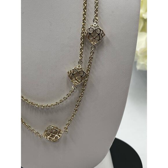 Kendra Scott “Devalyn" Puff Logo Medallion Gold Plated Long Station Necklace - Picture 11 of 12